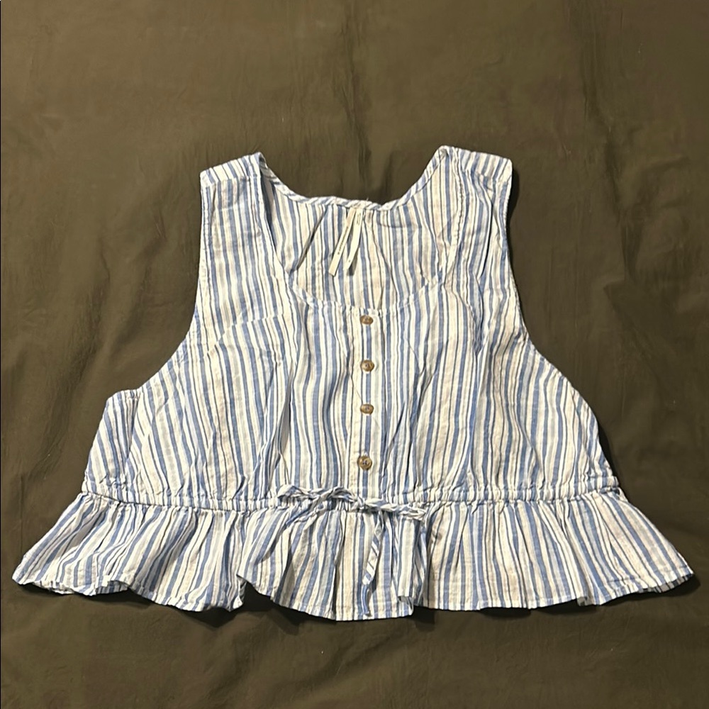 Anthropologie Striped Blue and White Sleeveless Top Tank Top Peplum